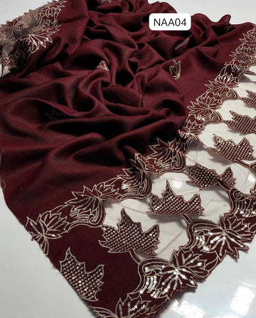 Stuff Pashmina Elegant And Beautiful Sequence Embroidery +Cut work   Light weight shwal